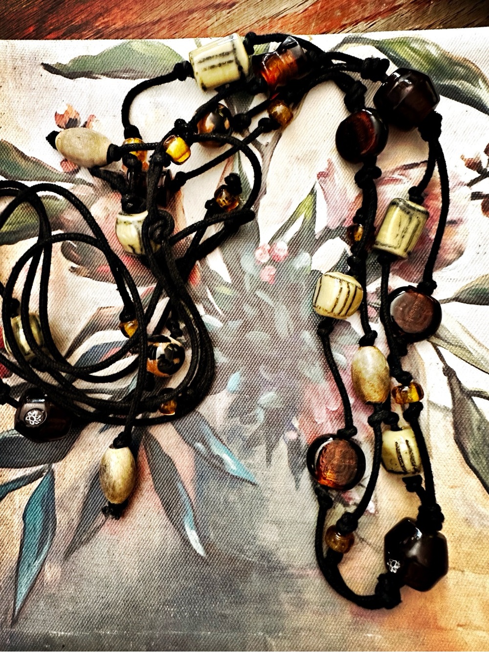Handblown Glass Beaded Necklace/Belt on cord